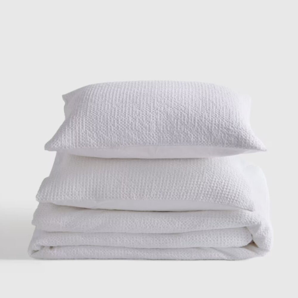 NWOT Quince Organic Luxe Waffle Twin Duvet Cover Set White Retail $99 (Q17) 5⭐'s